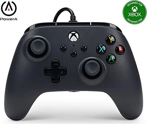 Kabelgebundener PowerA Controller für Xbox Series X S - Schwarz, 3 m USB-Kabel, offiziell lizenziert mit natürlicher Bauform und Rumble-Motoren