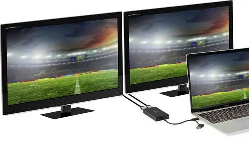 Renkforce USB-C 5Gbps HDMI Adapter für Dockingstations - Grafikkarten Adapter für Apple, Google, Microsoft - Ermöglicht den Anschluss von 2 HDMI-Monitoren mit 4K-Auflösung und entlastet die interne Grafikkarte.