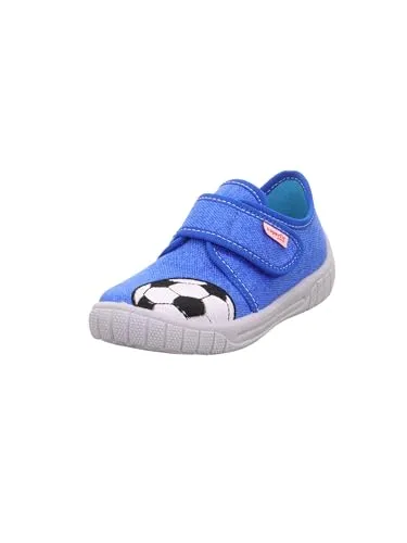 Superfit Jungen BILL Hausschuhe, BLAU/WEISS 8500 - Hausschuhe aus strapazierfähiger Baumwolle mit verstellbarem Klettverschluss für perfekten Halt, ideal für drinnen und draußen, Sohle färbt nicht ab.