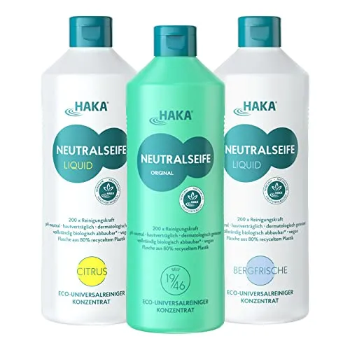 HAKA Neutralseife 3er-Kombi - pH-neutrales Reinigungsmittel - Reinigungsmittel mit kraftvoller, umweltfreundlicher Formel. Ideal für Putzen, Vorwaschen und mehr. Kombi-Set enthält 3 Varianten für vielseitige Anwendung.