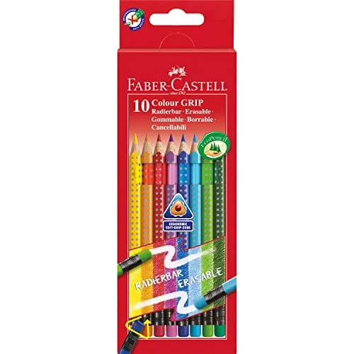 Faber Castell Buntstifte Colour GRIP 2001 116613 radierbar, sortiert, Etui mit 10 Stück