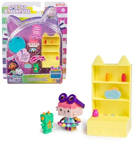 DREAMWORKS GABBY'S DOLLHOUSE - Bobble Kitty Möbel Pack von Baby Box, Katzen-Figur mit Puppenhausmöbeln und Zubehörteilen, ab 3 Jahren