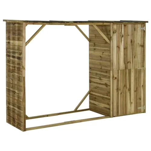 vidaXL Geräteschuppen mit Kaminholzregal - Gerätehäuser aus robustem Kiefernholz, 2-in-1 Design für Brennholz und Gartengeräte, witterungsbeständig und ideal für Garten und Terrasse.