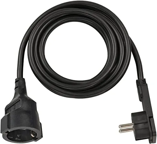 Brennenstuhl Qualitäts-Kunststoff-Verlängerungskabel 3m schwarz - Flachstecker, ideal für den Innenbereich und platzsparend