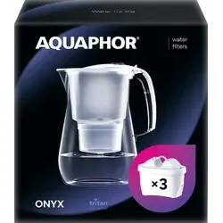 AQUAPHOR Wasserfilter Onyx Weiß - 4,2L Karaffe mit 3 MAXFOR+ Filtern - Filterkannen für Trinkwasser mit AQUALEN Technologie, die Kalk, Chlor und Schwermetalle effektiv reduziert - ideal für die ganze Familie und in stilvoller Glasoptik.