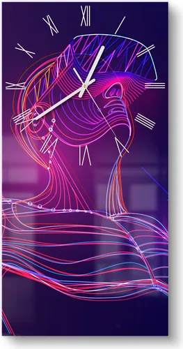 DEQORI Glasuhr 30x60 cm Römisch 'Mann mit VR-Brille' Wanduhr Glas Uhr Design leise