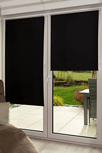 K-home Verdunklungsrollo, 100% Verdunkelung, Schwarz, B90 x H200 cm - Seitenzug- & Springrollos mit Spezialbeschichtung zur Wärmeisolierung, stufenlos verstellbar und einfach zu montieren – ideal für Energieeinsparung und Klimaschutz.