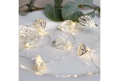 Lights4fun LED-Lichterkette 20er Micro Lichterkette silberne Blätter