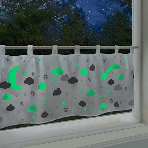 Delindo Lifestyle Scheibengardine fluoreszierend Dream, Gardine für Kinder, Moderne blickdichte Bistrogardine für das Kinderzimmer, für Mädchen und Jungen, weiß, 45x120 cm