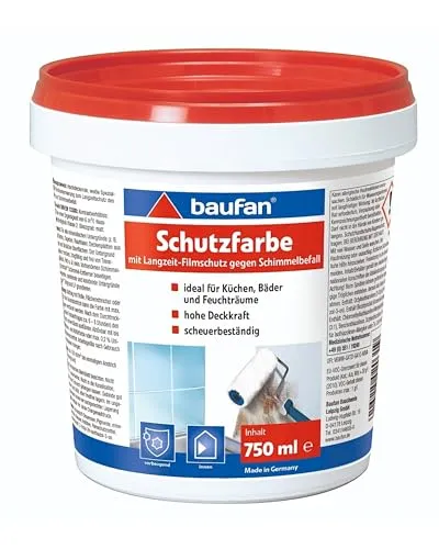 Baufan Anti Schimmelfarbe 750ml - Innenfarbe mit schimmelresistenten Eigenschaften, ideal für feuchte Räume und sorgt für ein gesundes Raumklima.