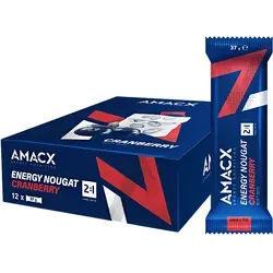 AMACX Energieriegel Nougat Cranberry | 12 Riegel Box - Leckere AMACX Energieriegel mit Nougat und Cranberry. Ideal für Sportler zur optimalen Energiezufuhr. Jeder Riegel liefert 30g Kohlenhydrate und ist gluten- und laktosefrei. Perfekt für unterwegs!