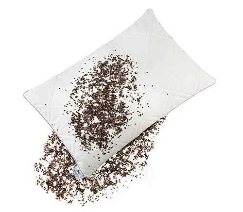 NATURECA Buchweizenkissen nackenkissen 40x60 Kopfkissen nackenschmerzen, Seitenschläferkissen mit bezug Baumwolle, Steppung, Buchweizen nackenstützkissen