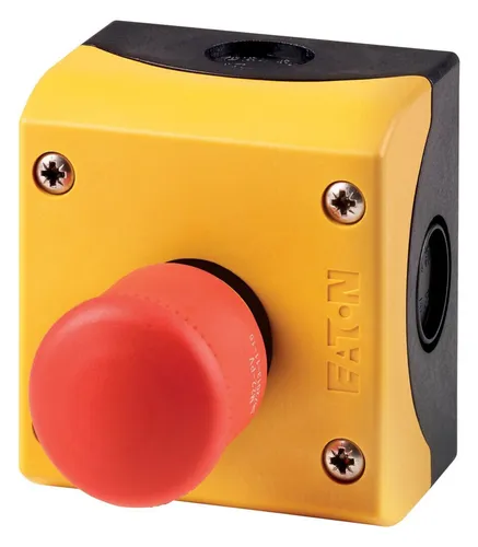Eaton M22-PV/KC11/IY NOT-AUS-Taster - Sonstige Elektroinstallationsartikel mit verbesserter Griffbarkeit durch seitliche Rändelung an der Taste, ideal für sichere Notabschaltungen.
