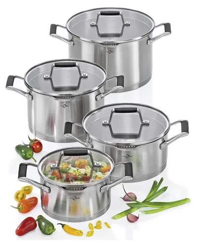 KÜCHENPROFI Topf-Set 4tlg. BOLOGNA - Hochwertige Edelstahlqualität - Kochtöpfe aus Edelstahl in eleganter Silber-Optik, geeignet für alle Herdarten. Inklusive hitzebeständiger Griffe und spülmaschinenfest, ideal für komfortables Kochen.