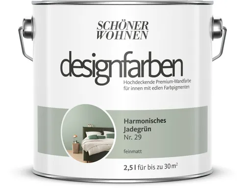 Designfarbe Grün Harmonisches Jadegrün 2,5L - Innenfarbe mit Klasse 1 Deckkraft, ideal für alle Zimmer. UV-beständig und spritzerabweisend, perfekt für ein harmonisches Wohnambiente.