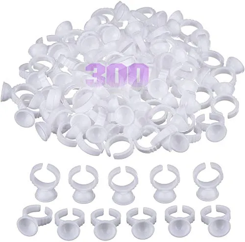 WZYTEU 300 pcs Einweg Kleberinge,für Wimpern Extensions Make-up Tool Pigment Kleber Halter Augenbraue Tätowierung Ink Caps (White,13mm)