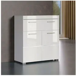 INOSIGN Unterschrank Avena - Moderner Badezimmerschrank mit Schubkasten und Türen - Bad-Kommoden mit 1 großen Schubkasten und 2 Türen, pflegeleicht und in elegantem Weiß Hochglanz, ideal für eine stilvolle Badgestaltung.