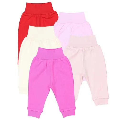 TupTam Pumphose Baby 5er Pack Unisex – Bequeme Baumwollhosen in Beige, Bunt, Rosa und Rot - Baby-Hosen aus 100% Baumwolle, ideal für höchsten Tragekomfort und Bewegungsfreiheit – perfekt für aktive Babys!