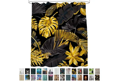 Sanilo Duschvorhang Golden Leaves 180 x 200 cm - Duschvorhang mit 100% wasserdichter und schimmelresistenter Polyesterqualität, ideal für hygienische Badezimmergestaltung.