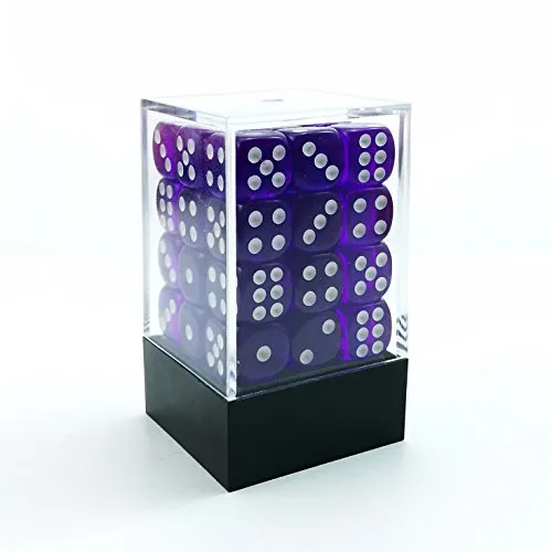 Bescon Würfel w6 12mm 36er Brick Box, 12mm Six Sided Die (36) Block of Dice, Durchsichtige Lila m/Weiße