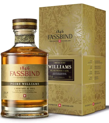 Fassbind Poire Williams L'Héritage de Bois - Fruchtiger Obstbrand - Obstbrände: Fassbind Williams L'Héritage de Bois ist ein holzfassgelagerter, fruchtiger Williams Obstbrand aus der Schweiz, ideal für Genießer.