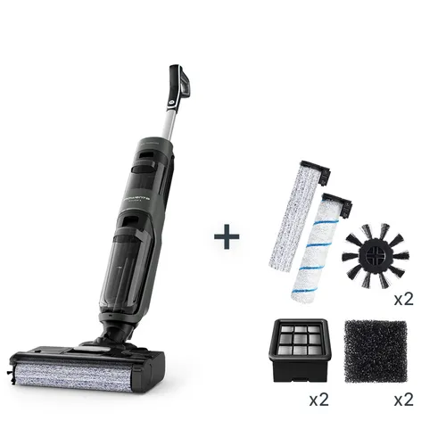 Rowenta Nass-Trocken-Akkusauger X-Clean 4 - Nass-/Trockensauger für alle Hartböden, kabellos mit 50 Min. Laufzeit, Selbstreinigungsfunktion und motorisierter Mikrofaserrolle für eine gründliche Reinigung.