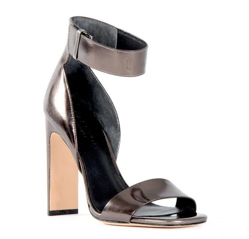Halston Heritage Sandalen mit Blockabsatz in Anthrazit, Größe 40,5 - Stylische Halston Heritage Sandalen mit 12 cm Absatzhöhe. Ideal für schicke Anlässe, kombiniert Retro-Glamour mit modernem Design. Gepolstertes Fußbett und elegante Details sorgen für Komfort und einen besonderen Look.