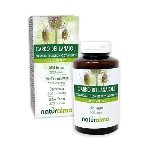 Wilde Karde (Dipsacus fullonum oder Dipsacus sylvestris) Wurzeln Naturalma - 150 g - 300 Tabletten - Nahrungsergänzungsmittel - Natürlich und Vegan