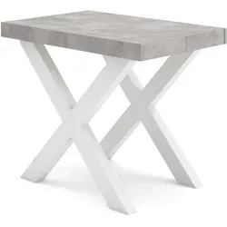 Skraut Home Ausziehbarer Konsolentisch 160x90cm - Esstisch für bis zu 8 Gäste, mit stabilen Massivholzbeinen, hochwertiger mattweißer und Zementgrau-Optik. Ideal für flexible Raumgestaltung und sicheres Öffnen dank innovativem Teleskopmechanismus.