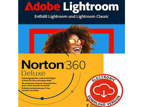 ADOBE LIGHTROOM 1TB 1Y & NORTON DELUXE 50GB - Multiplattform - Kreative Bildbearbeitung mit 1TB Cloud-Speicher und zuverlässiger Sicherheitssoftware für 1 Nutzer. Ideal für kreative Projekte und sichere Datenverwaltung.