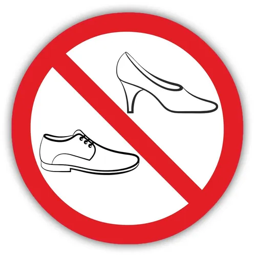 Verbots-Aufkleber Schuhe verboten Ø 20 cm - Wasserfester, UV-geschützter Aufkleber für klare Fußbodenbeschilderung. Ideal für den Innen- und Außeneinsatz in Deutschland.