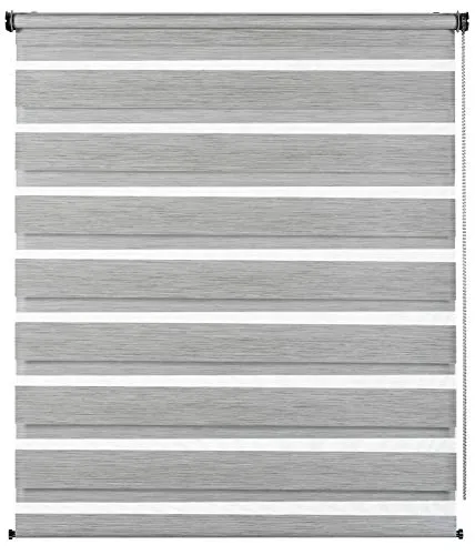 GARDINIA Doppelrollo de luxe, 160 x 180 cm, Grau-melange - Seitenzugrollo mit stufenlos verstellbaren transparenten und blickdichten Streifen, ideal für individuellen Lichteinfall und einfache Montage mit Klemmträgern oder Schrauben.