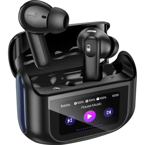 Hoco EQ21 Kabellose Kopfhörer mit Touchscreen - Genießen Sie kabellosen Sound mit den Hoco EQ21 Ohrhörern in Midnight Black – mit aktiver Geräuschunterdrückung und bis zu 7 Stunden Spielzeit für ungestörten Musikgenuss.