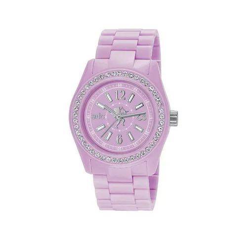 edc by Esprit Quarzuhr Disco Glam Frosty Purple with Stones, aus Kunststoff, Edelstahlboden, Rosa, Zirkonia, Faltschließe