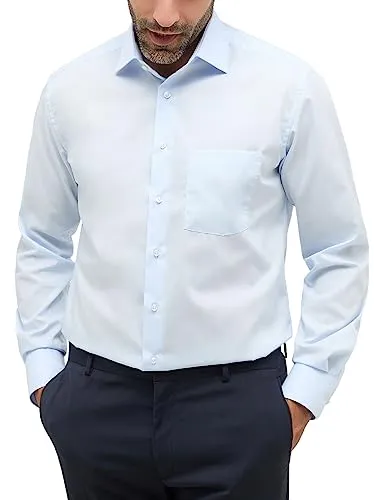 ETERNA Herren Langarmhemd "MODERN FIT" in Hellblau - Bügelfreies Langarmhemd aus 100% Baumwolle, ideal für Büro und Freizeit. Zeitlos modern mit Gala-Kent-Kragen und Brusttasche, sorgt für ein angenehmes Tragegefühl.