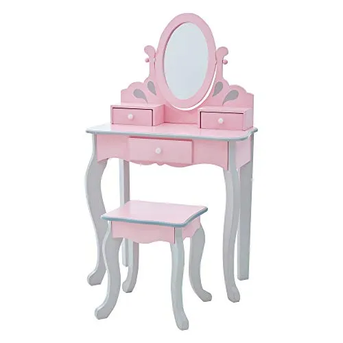 Fantasy Fields Kinder Schminktisch mit Spiegel und Hocker - Schminktisch für Kinder, stilvolles grau-rosa Design mit unzerbrechlichem Spiegel und sicherem Stauraum für alle Schätze.