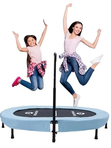 Welmotive Ovales Trampolin 92×142 cm klappbar höhenverstellbarer Haltegriff geräuscharm bis 100 kg belastbar 40 Federn Fitness Training Diät Kinder Erwachsene Geschenk Geburtstag Weihnachten Hellblau