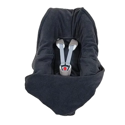 Hoppediz Fleece Einschlagdecke mit Gurtschlitzen für Autositze - Anthrazit - Zubehör für Kinderautositze; kuschelweiche Fleece-Decke mit Gurtschlitzen für sicheres Anschnallen und integrierter Kapuze für zusätzliche Wärme.
