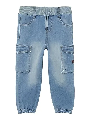 NAME IT Jungen Nmmben Baggy R Cargo Jeans 9770-yt Noos - Jungen-Jeanshosen mit elastischem Bund und Kordelzug für optimale Bewegungsfreiheit und lockere Passform.