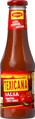 Maggi Texicana Salsa - Pikante Chili-Tomatensauce - Salsasauce mit Jalapeño-Chilies, ideal als Dip für Nachos oder zum Verfeinern von Steaks und Burgern. Ohne Konservierungsstoffe für puren Geschmack.