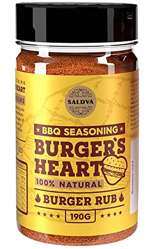 Burger's Heart BBQ Burger Rub – 100 % natürliches BBQ‑Gewürz – Klassische Gewürzmischung für besonders schmackhafte Burger – Rind, Schwein, Geflügel, Veggie Patties – Großes Glas (190 g)