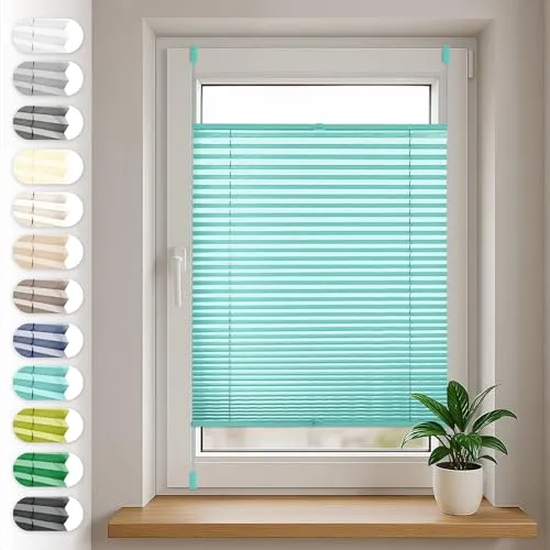 Sonello Plissee Klemmfix ohne Bohren 50cm x 100cm Türkis Faltrollo Plisseerollo Jalousie für Tür & Fenster Blickdicht Sichtschutz Sonnenschutz Fertifplissee Rollo