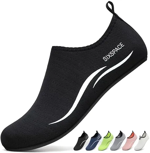 Sixspace Badeschuhe Wasserschuhe Strandschuhe Schnell Trocknend Schwimmschuhe Breathable Aquaschuhe Surfschuhe für Herren Damen Gr.34-47(485 Schwarz,39 EU)