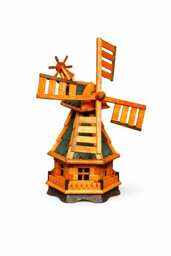 Holzdekoladen Deko-Windrad Garten-Windmühle 70 cm - Hochwertige Garten-Windmühle aus Holz, drehbar und kugelgelagert für eine gleichmäßige Rotation. Schickes Design mit robustem Dach, ideal für jeden Garten. Ein echter Blickfang für Ihren Außenbereich!