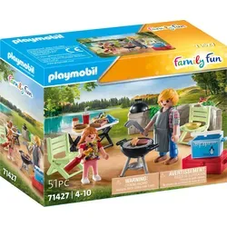 PLAYMOBIL Family Fun 71427 - Gemeinsames Grillen und Camping, 51-teiliges Set für unvergessliche Familienmomente im Freien