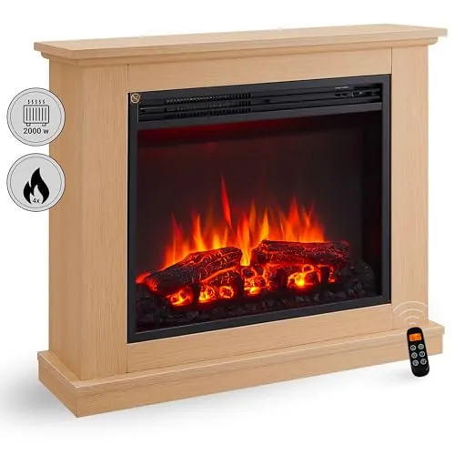 BALDERIA Phanos Elektrokamin - Realistischer Standkamin mit Heizung 1000/2000 W - Elektrische Kamine mit 3D-Flammeneffekt für ein gemütliches Ambiente, ideal zum Heizen größerer Räume. Sicher und einfach bedienbar mit Fernbedienung und Timer.