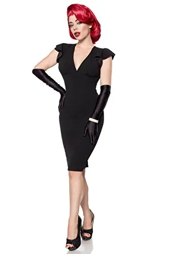 Belsira Sexy Schwarz Kleid Gehschlitz Abendkleid Etuikleid Retro Cocktail Vintage 34-46