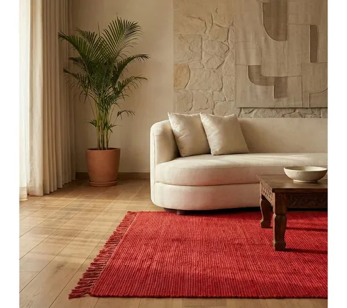 Elegant Floors Teppich Elegant Floors® Chindi Teppich ROT 60x90 cm handgewebt aus Baumwolle –, Höhe: 9 mm