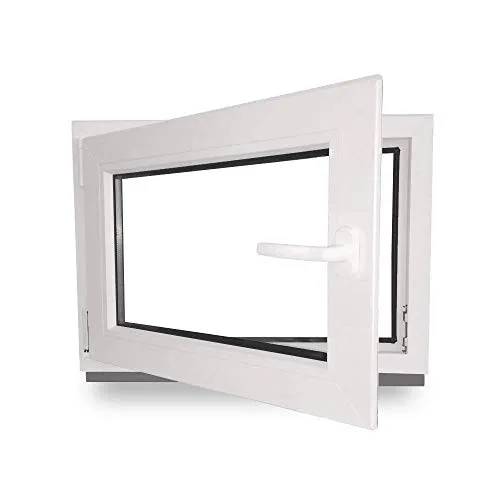 Kellerfenster - Kunststoff - Fenster - innen weiß/außen weiß - BxH: 80 x 50 cm - 800 x 500 mm - DIN Links - 2 fach Verglasung - 60 mm Profil
