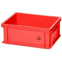 ESD IDP-STAT Lagerbehälter, ableitfähig, rot, 600 x 400 x 220 mm - Klemmen - ideal für die sichere Lagerung von elektronischen Bauteilen, schützt vor statischer Aufladung.